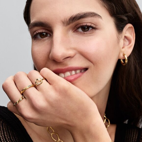 Women's Organically Shaped Pavé Circle & Treated Freshwater Cultured Pearl Ring - Picture 4 of 5